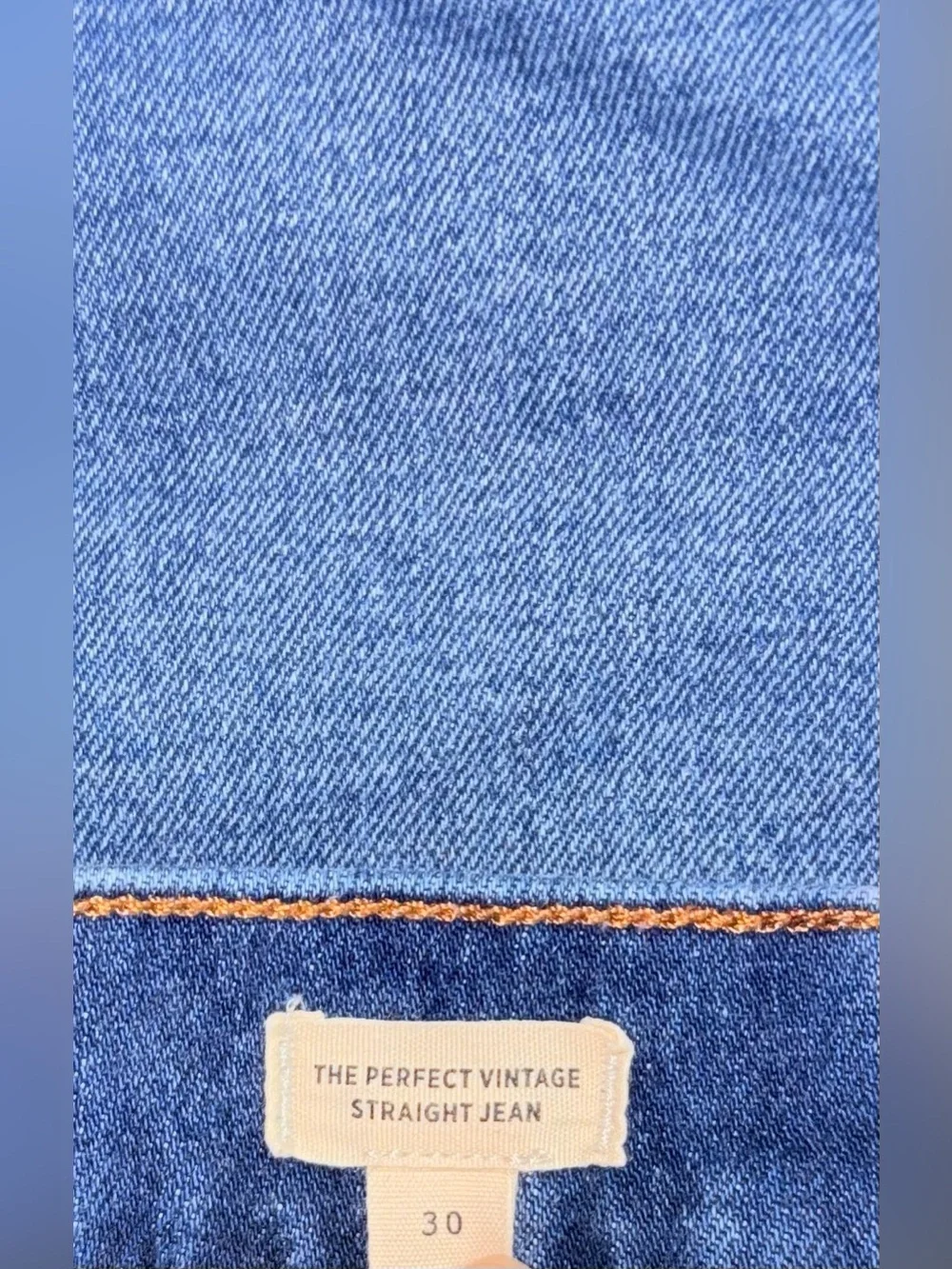 Madewell Medium Blue Denim Jeans with Tan Leather Patch